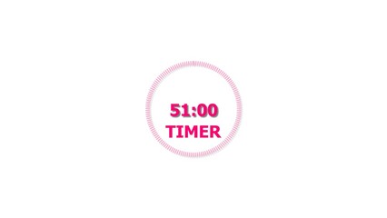 Digital countdown timer magenta red color 4k illustration of 51 second on transparent on white background. 51 seconds digital timer 4k illustration.