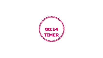 Digital countdown timer magenta red color 4k illustration of 14 second on transparent on white background. 14 seconds digital timer 4k illustration .