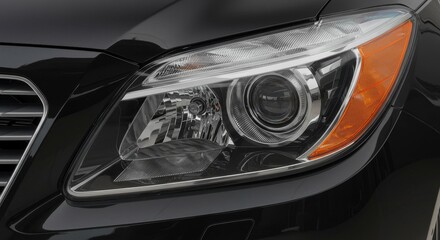 Photo of Black Car Headlight Closeup