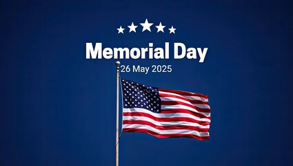 Memorial day celebration american flag and text on a bright blue sky for patriotic event