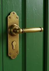 Obraz premium Photo of Brass Door Handle on Green Door