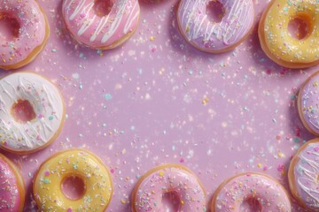 Whimsical glazed donuts on a soft pink canvas