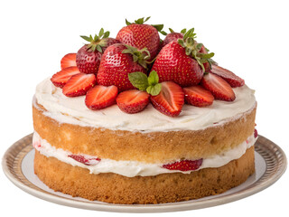 Strawberry Layer Cake with Cream Frosting Isolated on transparent background cutout, PNG file, Cutout file