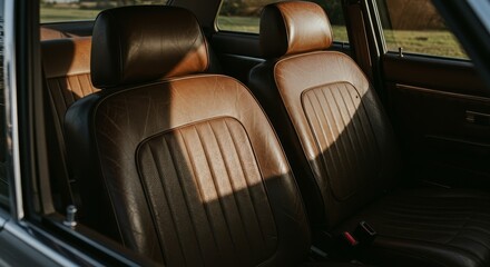 Photo of Brown Leather Car Seats in Vintage Car Interior