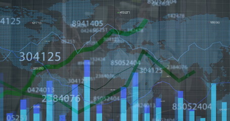 Presenting corporate team analyzing global data on transparent data screen in office, with tablet