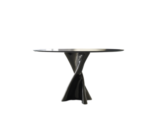 Modern black twisted base table with round polished top, stylish and sleek design