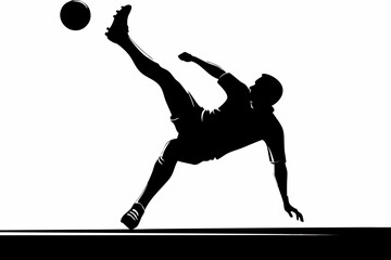 Black and White Silhouette of a Person Performing a Bicycle Kick – Dynamic Action Pose in High Contrast Minimalist Art Style
