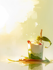 Green smoothies for health and beauty and several
ice cubes on top, surrounded by jasmine flowers. Detox smoothie. Green smoothie in green and white. Health concept.