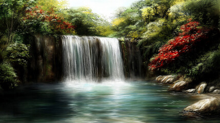 Fototapeta premium Lush Waterfall Landscape