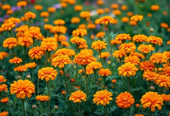Background with a garden of marigolds.