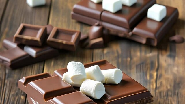 Chocolate Bar and Marshmallows Delicious Snack Arrangement none concept