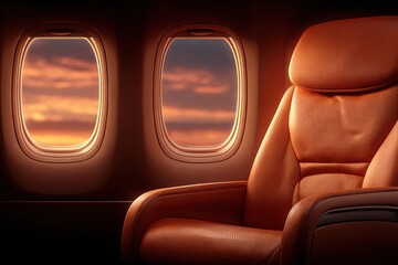 Luxurious firstclass seat with stunning sunset views