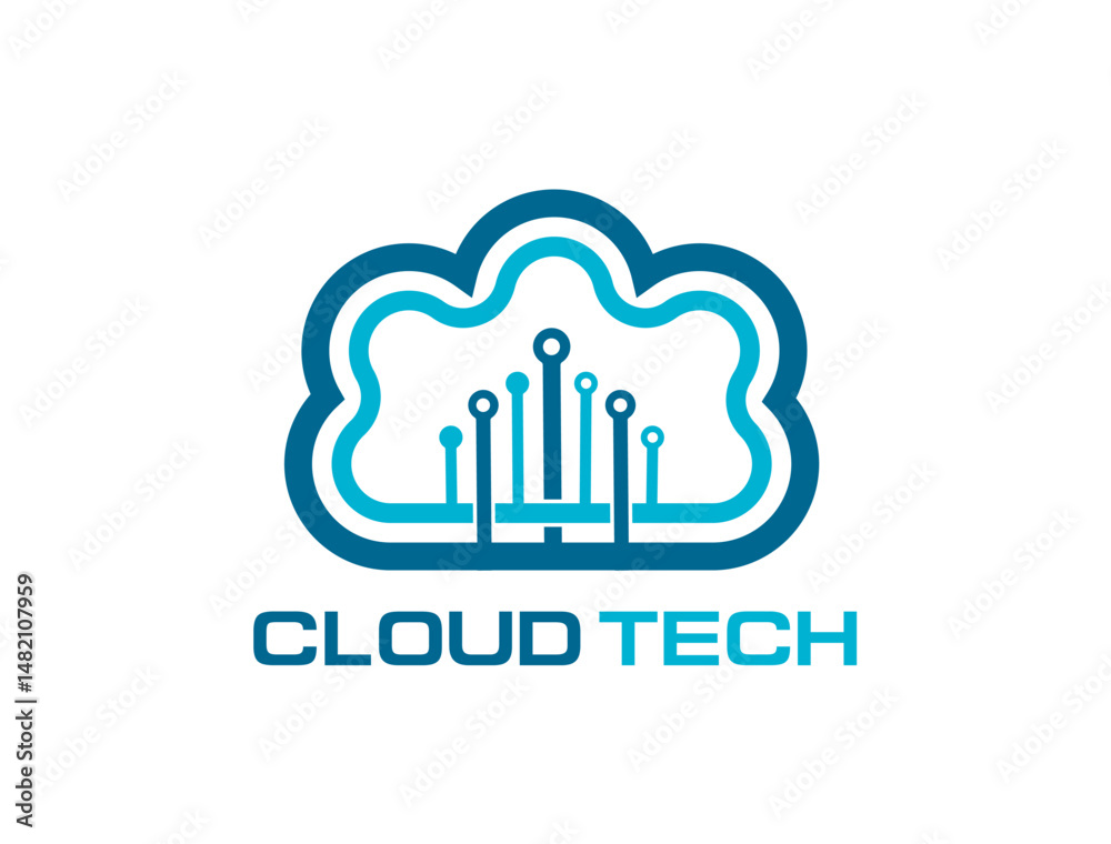 Poster Cloud technology icon for data storage or database network server, vector symbol. Digital technology of cloud tech for data backup and server exchange for information storage and online access