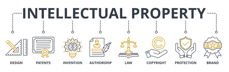 Intellectual Property web banners concept vector illustration with keywords and icons
