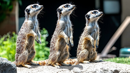 Fototapeta premium Three meerkats standing