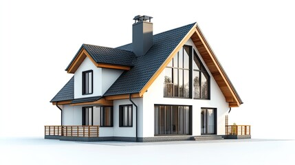 A modern house 3D model isolated on white.  