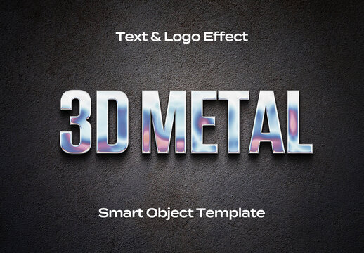 Chrome Metal Text Logo Style Effect Mockup Logotype Template Shape