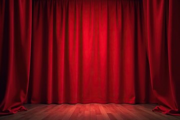 Fototapeta premium Velvet stage curtain, deep red color, closed, ready for the show , classic, arts, dramatic