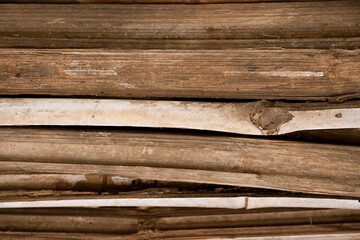 Obraz premium Stacked Bamboo Poles with Natural Brown and Beige Tones Showing Texture and Grain Detail