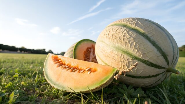 Fresh Bailan Melon Under Sunlight &ndash; Outdoor Natural Scene