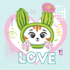 Love text with cute little kitten in costume.