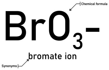 Bromate ion chemical formula and synonyms with callout titles