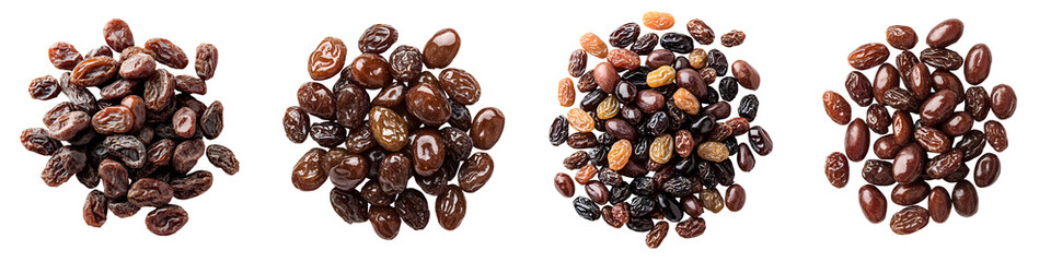 Obraz premium Chocolate-covered raisins, delicious dried fruits, nutritious snacks, sweet treats, healthy indulgence with an isolated background suitable for advertising or food photography