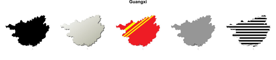 Fototapeta premium Guangxi province outline map set
