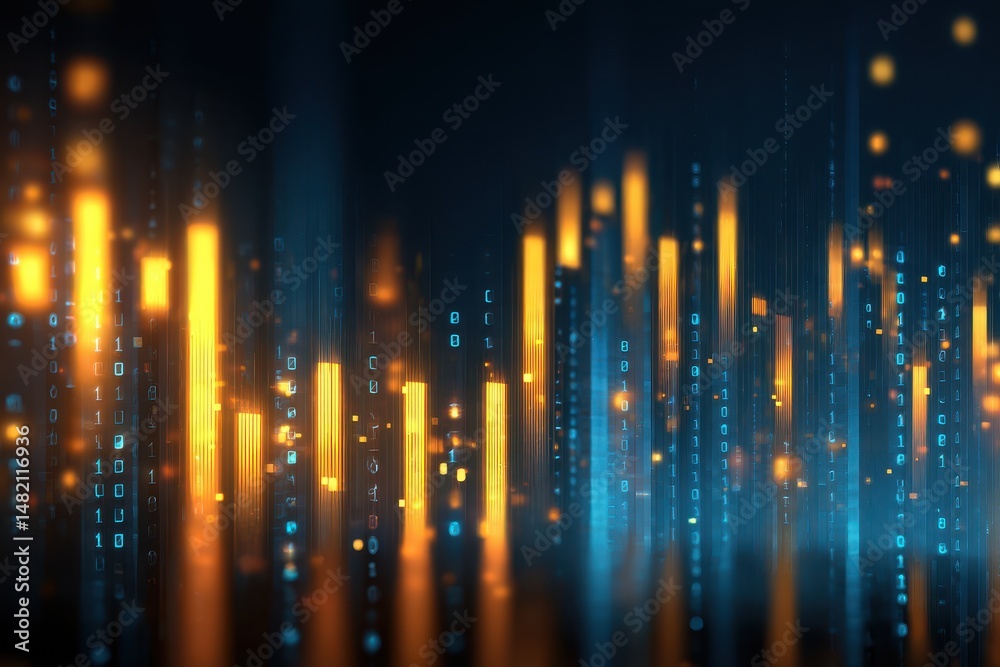 Poster abstract digital cityscape with binary code