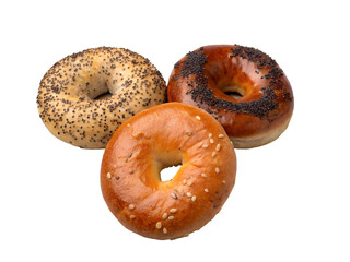 Stack of Three Seeded Bagels Isolated on transparent background cutout, PNG file, Cutout file