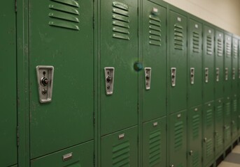 Photo of Green School Lockers in Hallway