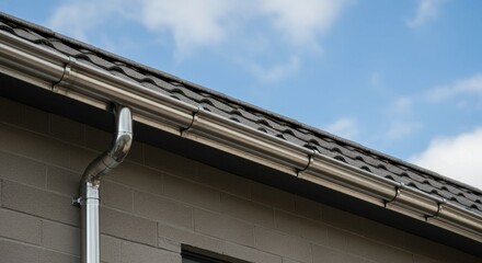 Photo of House Gutter and Downspout Against Cloudy Sky