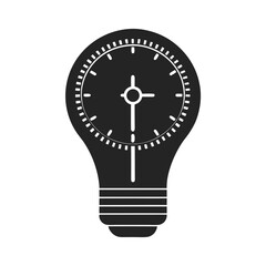 light bulb with clock icon vector silhouette illustration isolated on white background