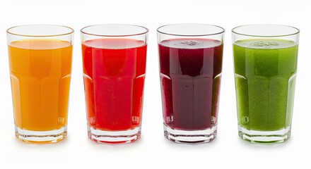 Various Fruit Juices in Glasses Cutout Transparent
