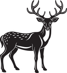 Minimalist black deer silhouette design suitable for print-on-demand, stickers, tattoos, and woodland wildlife art.