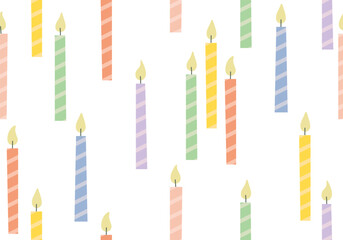 Birthday candles seamless pattern. Presents and gifts festive wrapping paper. Celebration, greeting postcard backdrop. Colorful candles