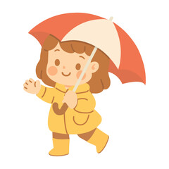 Illustration of Girl with Umbrella in the Rain