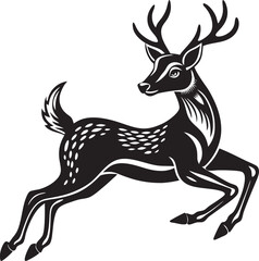 Obraz premium Minimalist black deer silhouette design suitable for print-on-demand, stickers, tattoos, and woodland wildlife art.