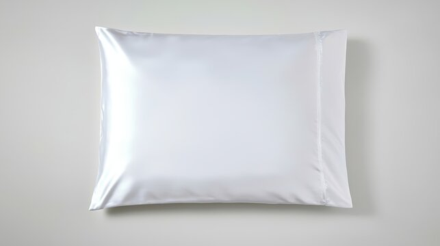 Visually striking a silk pillowcase laid flat on a sleep white background,