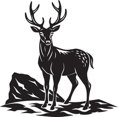 Minimalist black deer silhouette design suitable for print-on-demand, stickers, tattoos, and woodland wildlife art.
