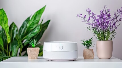 Visually striking a white noise machine on a sleep white background,