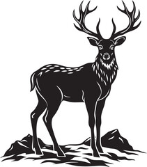 Minimalist black deer silhouette design suitable for print-on-demand, stickers, tattoos, and woodland wildlife art.