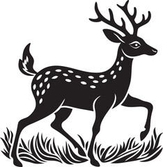 Minimalist black deer silhouette design suitable for print-on-demand, stickers, tattoos, and woodland wildlife art.