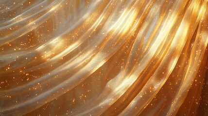 Abstract image of shiny golden fabric with light and magical sparkles