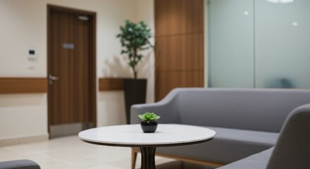 Photo of Modern Waiting Room Interior With Gray Sofa