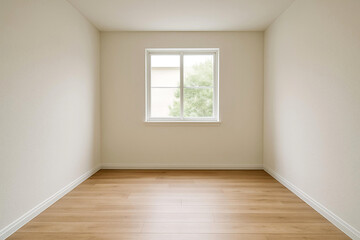 Fototapeta premium empty modern room with window fresh view wood flooring white walls 