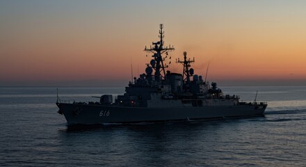 Navy Ship at Sunset