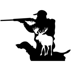 Hunter and Elk, Hand Drawn Vector Illustration
