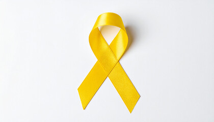 Yellow awareness ribbon on white backdrop. Symbol of support For troops military, suicide prevention