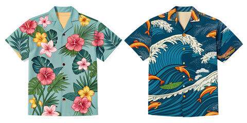 two different Hawaiian shirts isolated without background